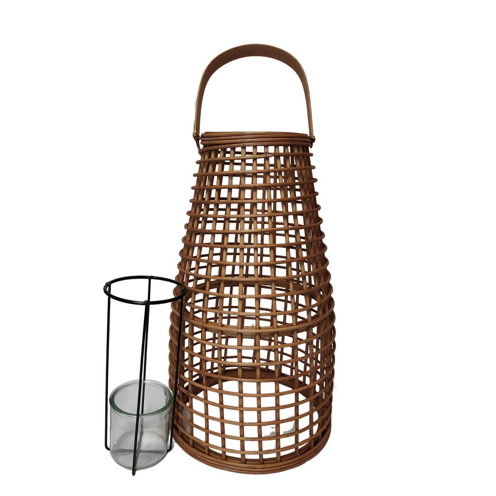 LANTERNE BOUGEOIR EN ROTIN TON MIEL ANSE RIGIDE 25 X 41 CM - Photo N°3