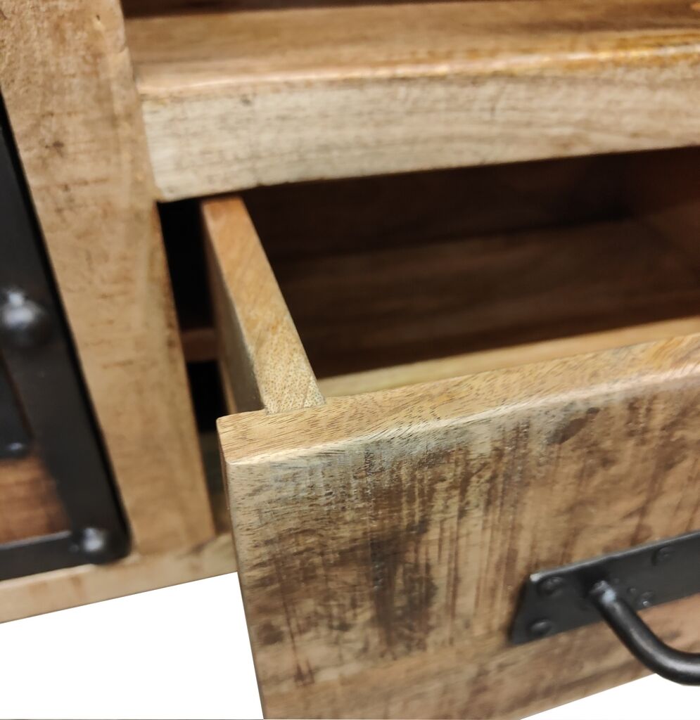 MEUBLE TV MANGUIER ET METAL 2 PORTES 150 X 45 X 60 CM - Photo N°3