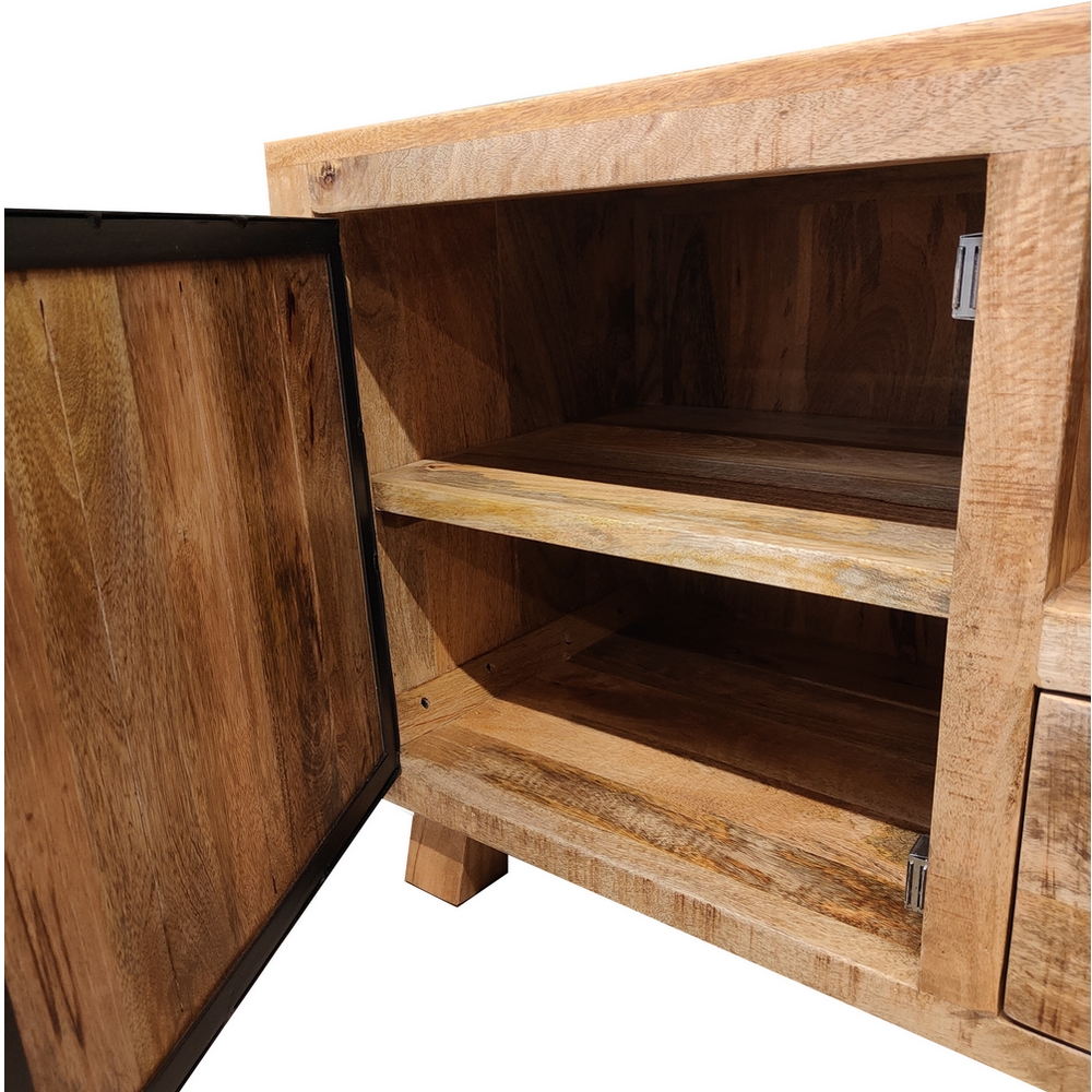 MEUBLE TV MANGUIER ET METAL 2 PORTES 150 X 45 X 60 CM - Photo N°7