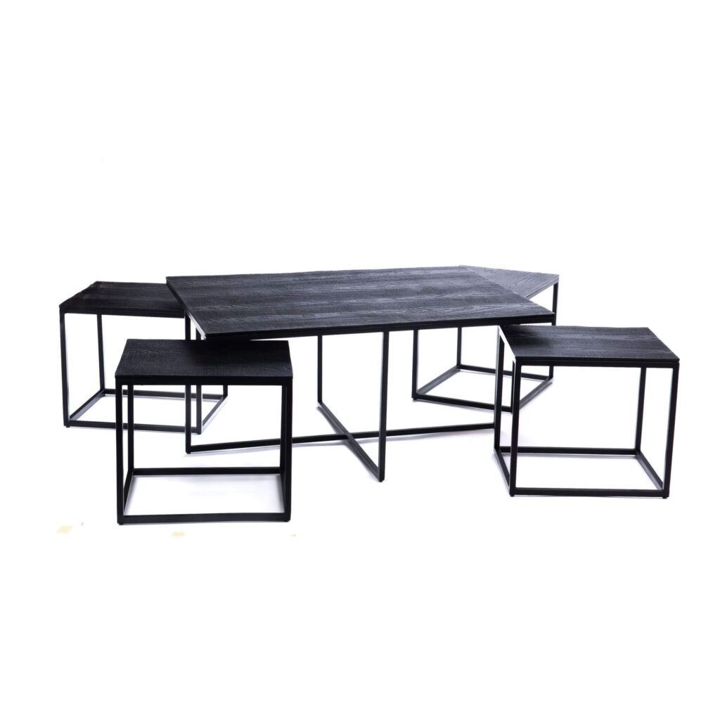 SET DE 5 TABLES GIGOGNES 1 GRANDE 4 PETITES  ALU NOIR ET METAL 92.5 X 70 X 42 CM - Photo N°1