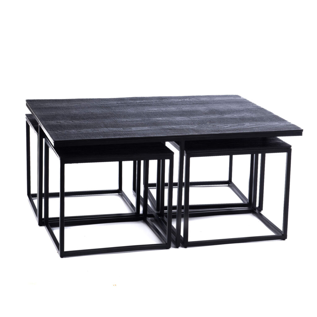 SET DE 5 TABLES GIGOGNES 1 GRANDE 4 PETITES  ALU NOIR ET METAL 92.5 X 70 X 42 CM - Photo N°3
