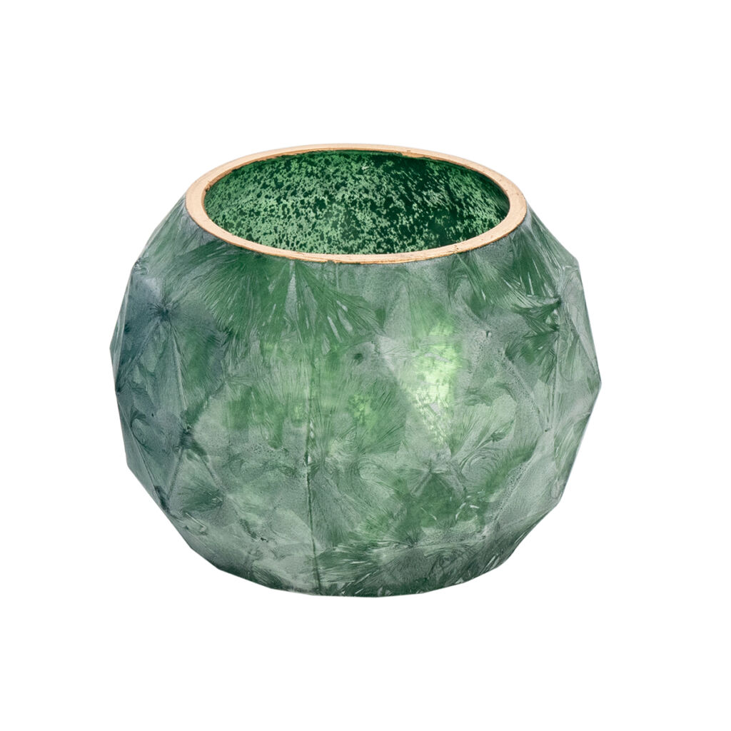 BOUGEOIR VERT EN VERRE 12,50 x 12,50 x 9 cm - Photo N°1