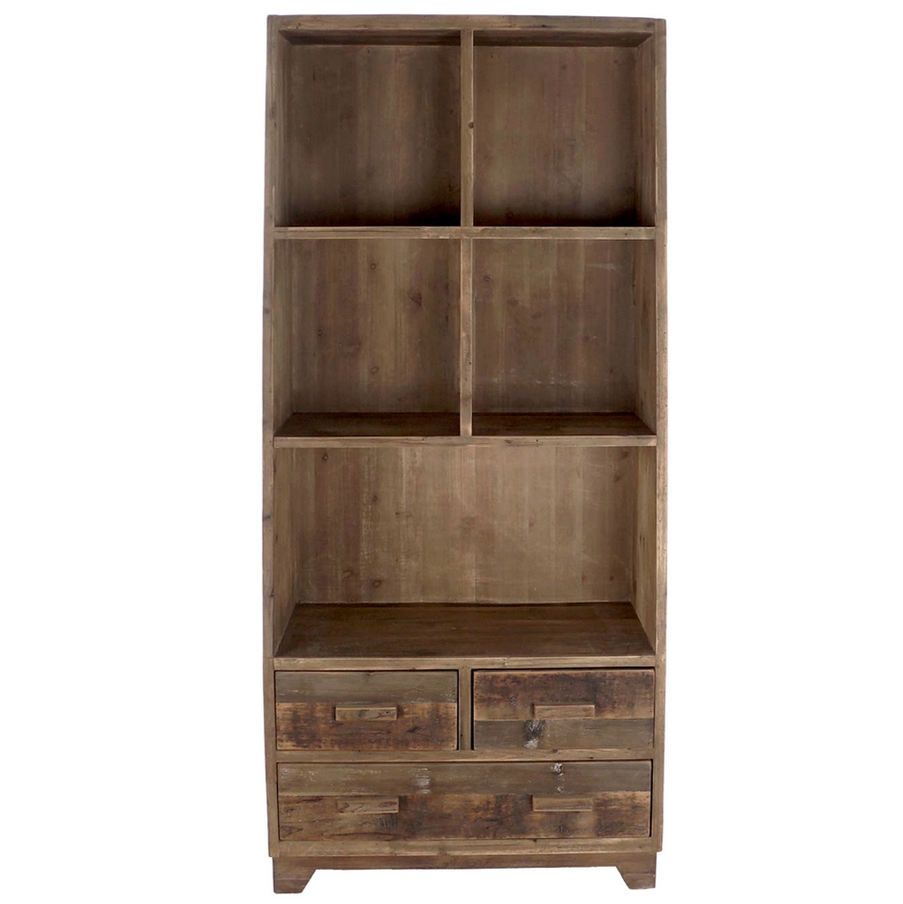 MEUBLE ETAGERE MULTINIVEAUX 3 TIROIRS BOIS VIEILLI 80 X 41 X 181 CM - Photo N°2