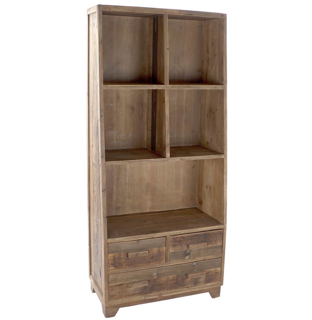MEUBLE ETAGERE MULTINIVEAUX 3 TIROIRS BOIS VIEILLI 80 X 41 X 181 CM - Photo N°1