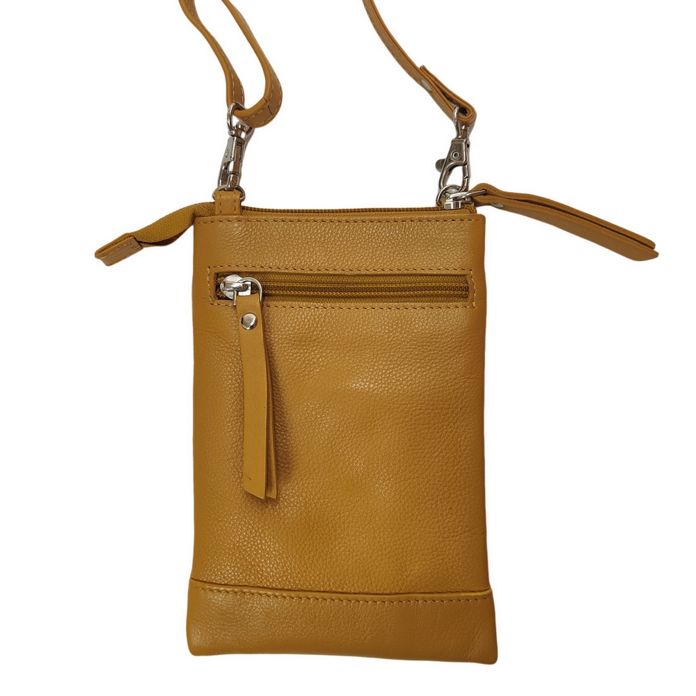 POCHETTE A SMARTPHONE EN CUIR MOUTARDE 19 X 12 X 2 CM - Photo N°1