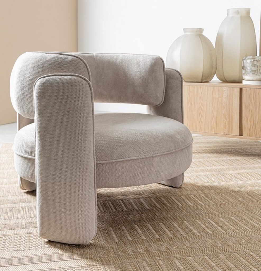 FAUTEUIL AISHA ROND EN TISSU BEIGE  94 X 88 X 73 CM - Photo N°1