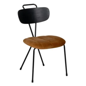 CHAISE DECO DESIGN TISSU MOUTARDE PIEDS METAL NOIR 47.5 X 61 X 85 CM