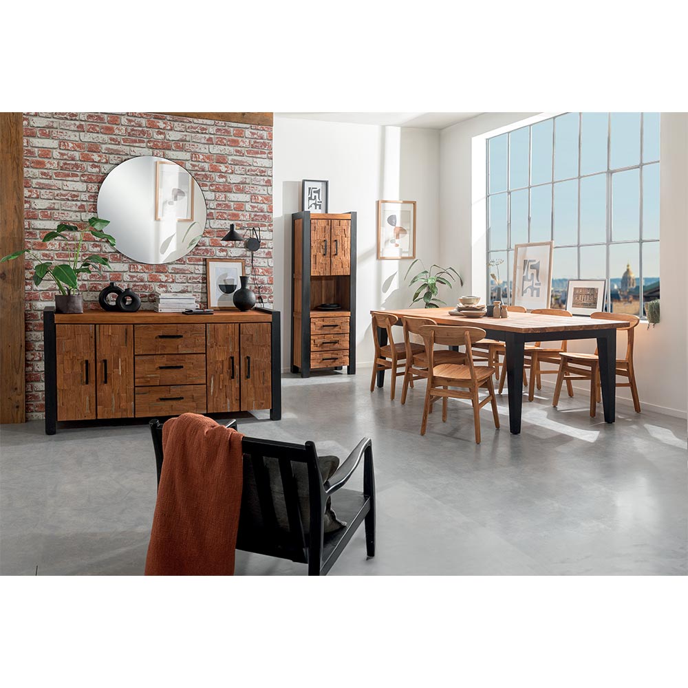 COLONNE CLARKE 2P 3T 65 X 45 X 190 CM TECK MASSIF RECYCLE HUILE ET NOIR - Photo N°4