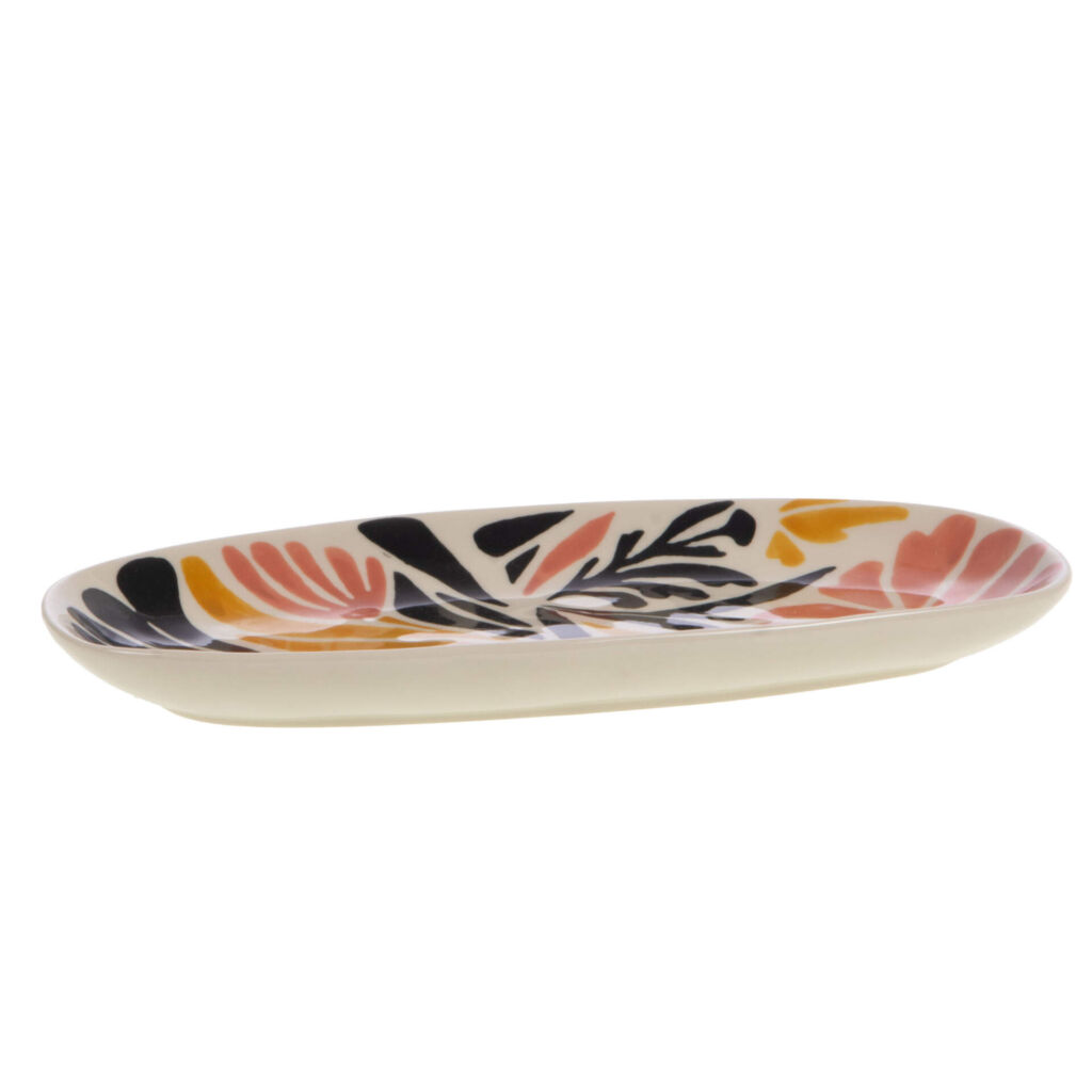 PLAT OVALE MARGOT DECOR FLEUR EN GRES 31 x 3 x 14 cm - Photo N°2