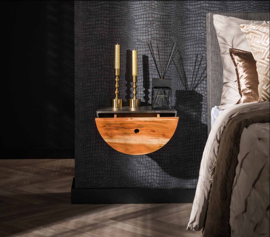 ETAGERE MURALE METAL ET BOIS DEMI RONDE AVEC 1TIROIR 40 X 25 X 20 CM - Photo N°5