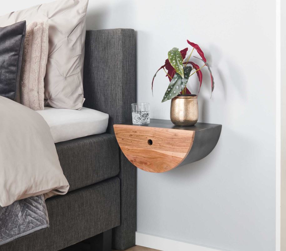 ETAGERE MURALE METAL ET BOIS DEMI RONDE AVEC 1TIROIR 40 X 25 X 20 CM - Photo N°3