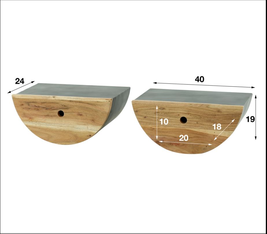 ETAGERE MURALE METAL ET BOIS DEMI RONDE AVEC 1TIROIR 40 X 25 X 20 CM - Photo N°2