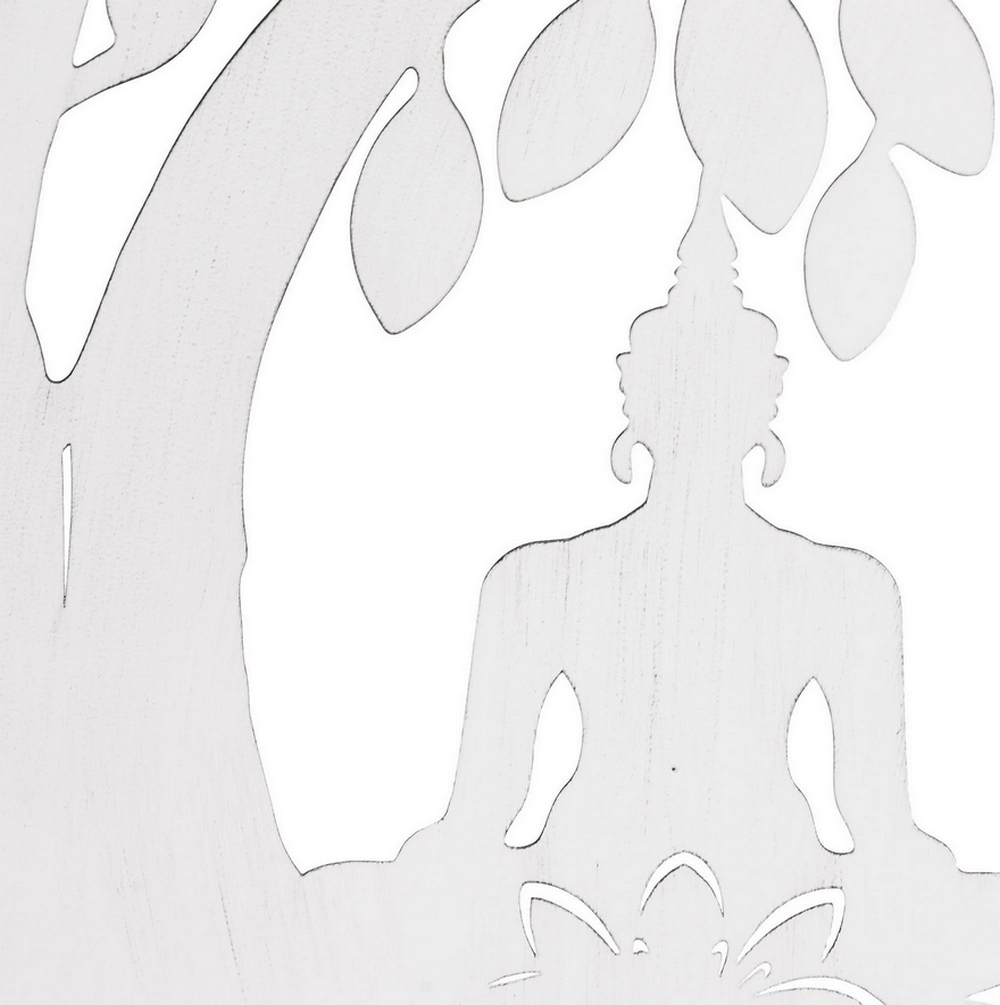 DECORATION MURALE RONDE EN METAL BLANC ARBRE DE VIE ET BOUDDHA 100 CM - Photo N°3