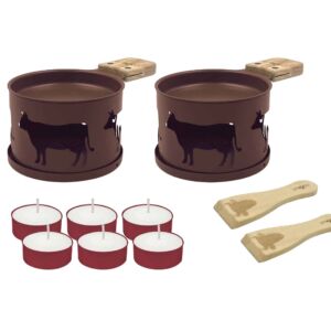 SET A RACLETTE INDIVIDUEL ROND METAL POUR 2 PERSONNES TAUPE VACHE