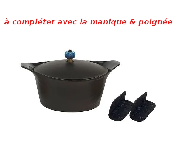 L'INCROYABLE COCOTTE 24 CM COULEUR NOIR GRAPHITE SANS BOUTON NI MANIQUE - Photo N°1