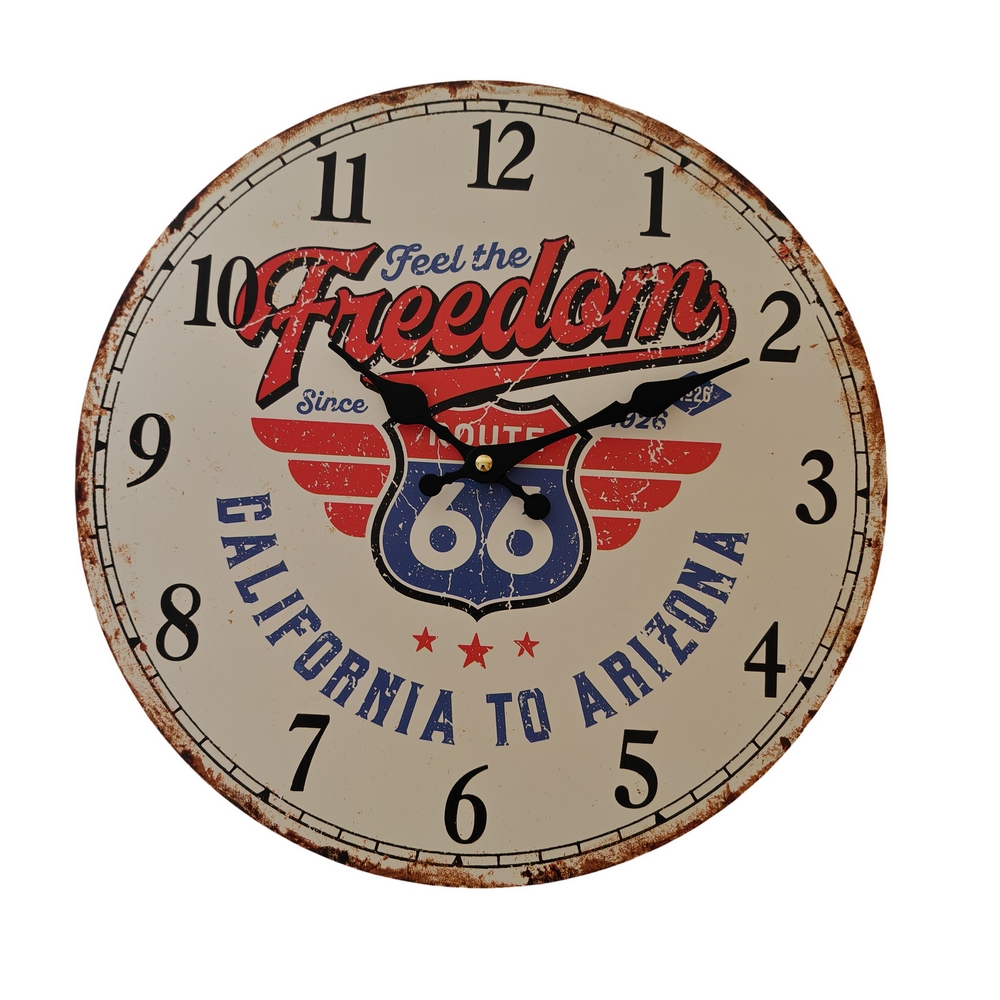 HORLOGE MURALE MDF 34 CM DECO VINTAGE ROUTE 66 - Photo N°1