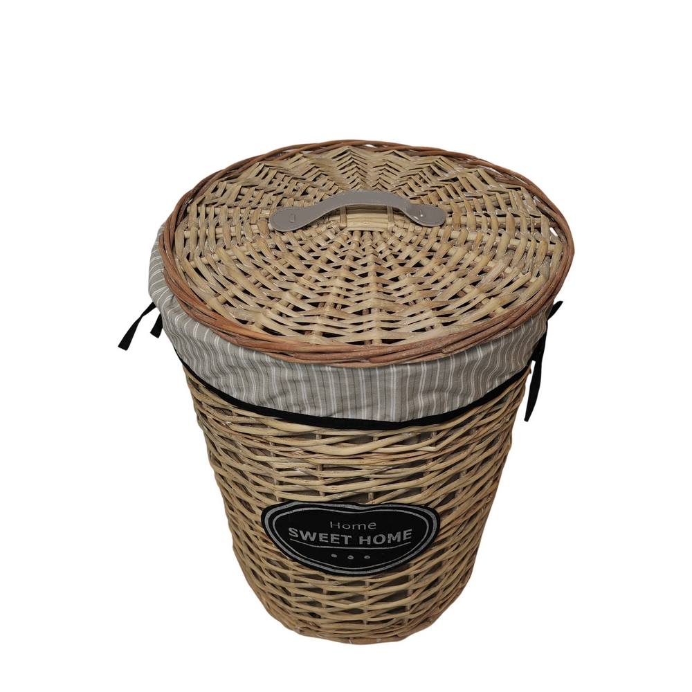 PANIERE A LINGE GRAND MODELE  OSIER NATUREL TRESSE DIAM 37 CM HAUT 45 CM - Photo N°3