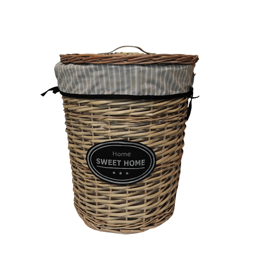 PANIERE A LINGE GRAND MODELE  OSIER NATUREL TRESSE DIAM 37 CM HAUT 45 CM - Photo N°1