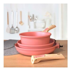 BATTERIE DE CUISINE AMOVIBLE 7 PIECES ROSE PIVOINE