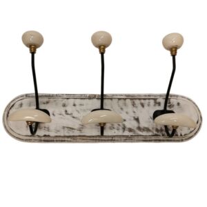 PATERE QUALITES 3 TETES 40 CM BLANC PATINE ET CERAMIQUE