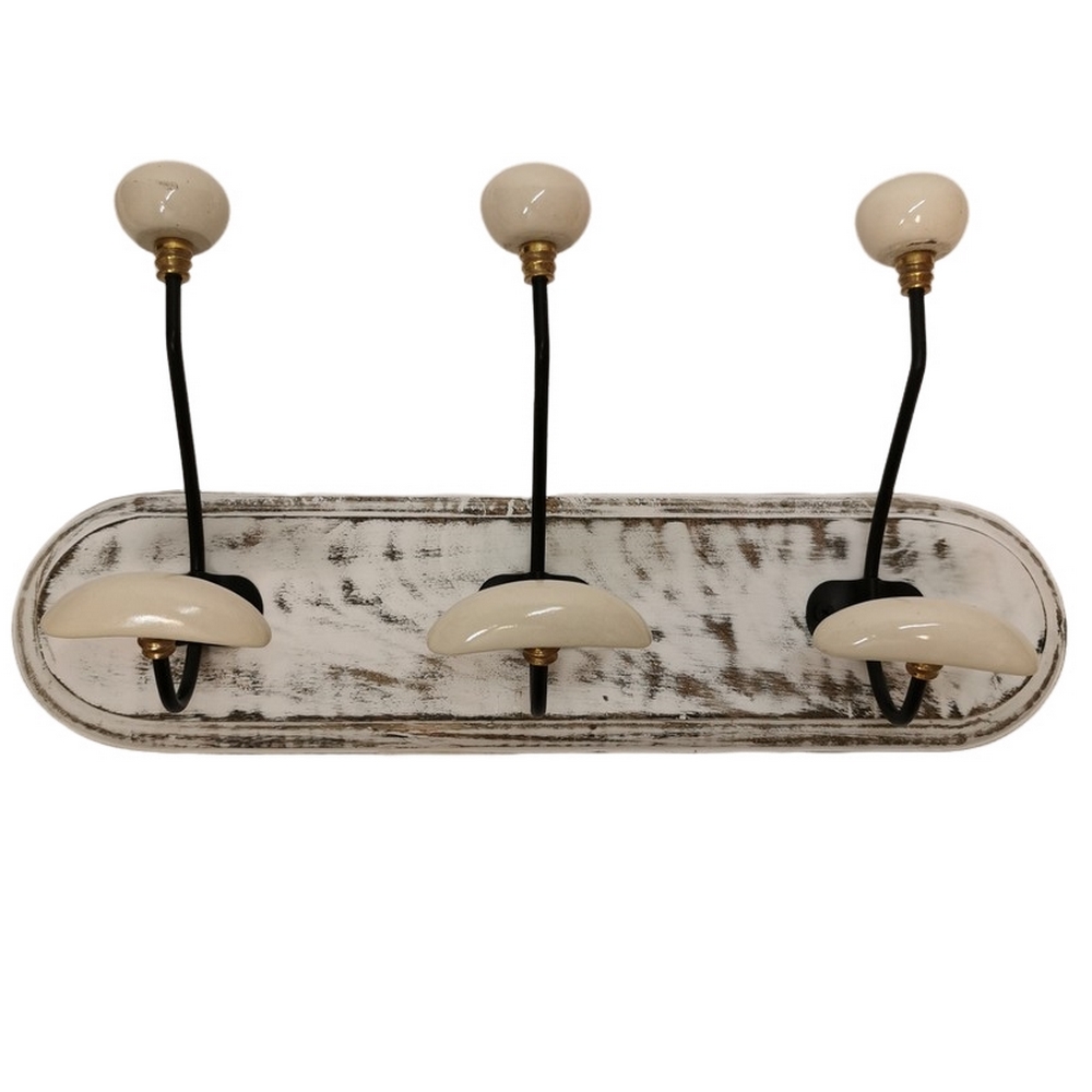 PATERE QUALITES 3 TETES 40 CM BLANC PATINE ET CERAMIQUE - Photo N°1