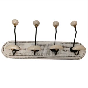 PATERE QUALITES 4 TETES 48 CM BLANC PATINE ET CERAMIQUE