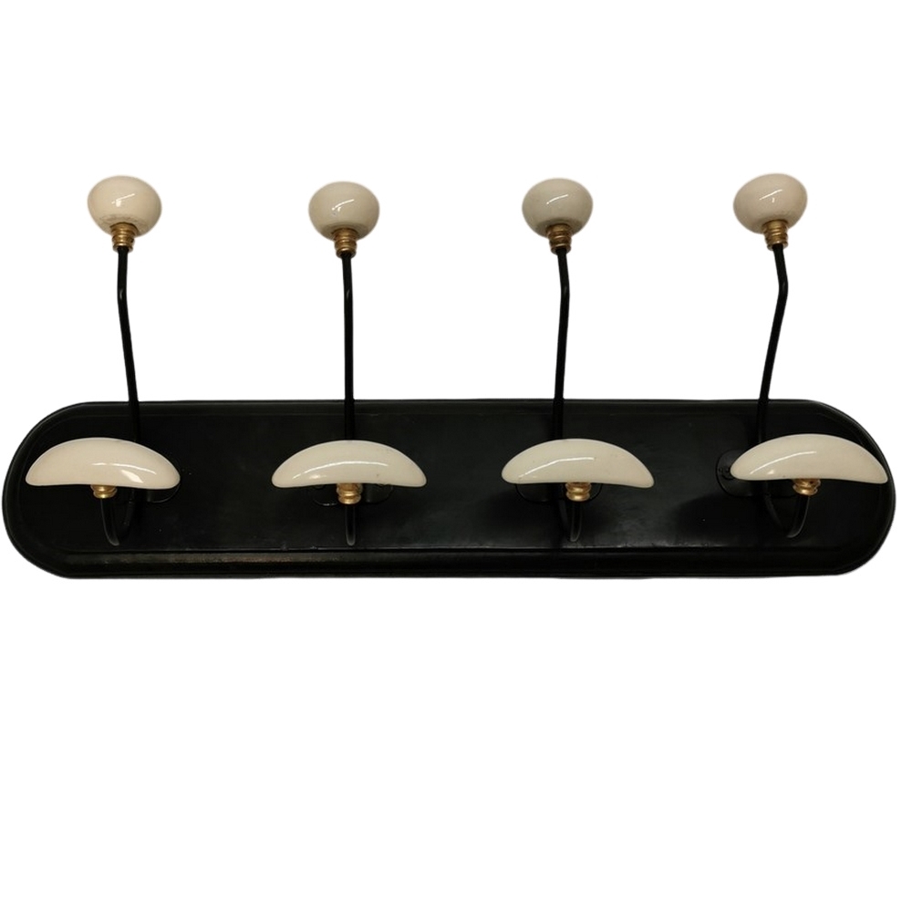 PATERE QUALITES 4 TETES 48 CM NOIR PATINE ET CERAMIQUE - Photo N°1