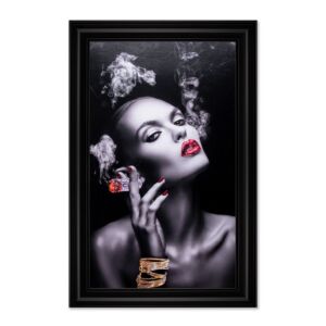 IMPRESSION FEMME FUMEUSE NOIR ET BLANC LIQUID GEL ET STRASS 76 X 116 CM