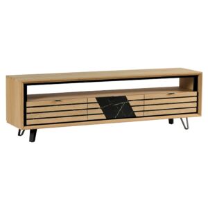 MEUBLE TV STORIA 3 TIROIRS 1 NICHE 180 X 55 X 40 CM CHENE MASSIF DECOR MARBRE