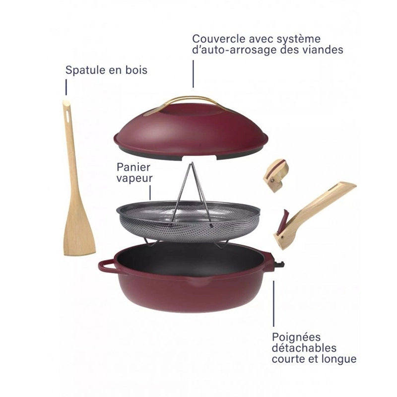 LA FABULEUSE POELE 28 CM COULEUR ROUGE RUBIS POELE 8 EN 1 - Photo N°4