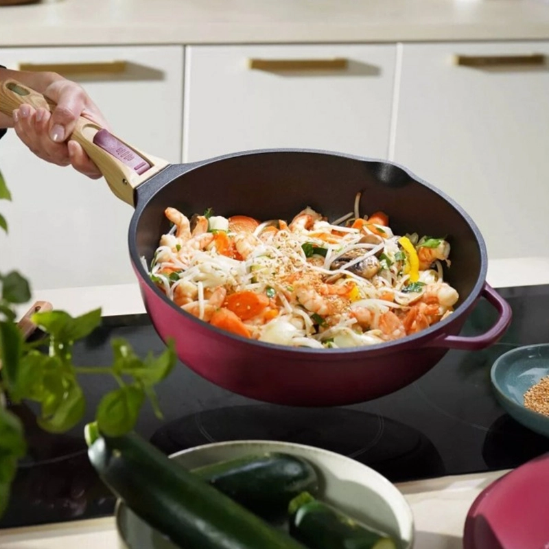 LA FABULEUSE POELE 28 CM COULEUR ROUGE RUBIS POELE 8 EN 1 - Photo N°2