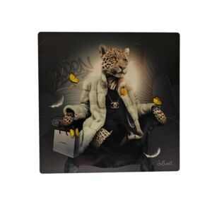 IMPRESSION S BINET LEOPARD CHANEL SUR DIBOND AVEC ATTACHE 20 X 20 CM