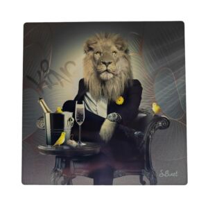 IMPRESSION S BINET LION CHESTERFIELD SUR DIBOND AVEC ATTACHE 20 X 20 CM