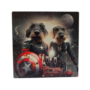 IMPRESSION S BINET CHIENS APERO SUR DIBOND AVEC ATTACHE 20 X 20 CM