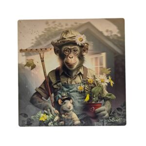 IMPRESSION S BINET SINGE JARDINIER SUR DIBOND AVEC ATTACHE 20 X 20 CM