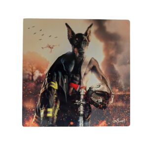 IMPRESSION S BINET DOBERMAN POMPIER SUR DIBOND AVEC ATTACHE 20 X 20 CM