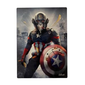 IMPRESSION S BINET SINGE CAPTAIN AMERICA SUR DIBOND AVEC ATTACHE 20 X 28 CM