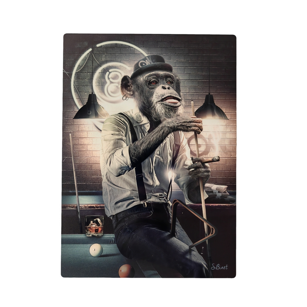 IMPRESSION S BINET SINGE BILLARD SUR DIBOND AVEC ATTACHE 20 X 28 CM - Photo N°1
