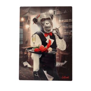 IMPRESSION S BINET LE SINGE SERVEUR SUR DIBOND AVEC ATTACHE 20 X 28 CM