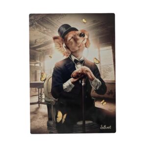 IMPRESSION S BINET LE CHIEN ECOUTEURS SUR DIBOND AVEC ATTACHE 20 X 28 CM