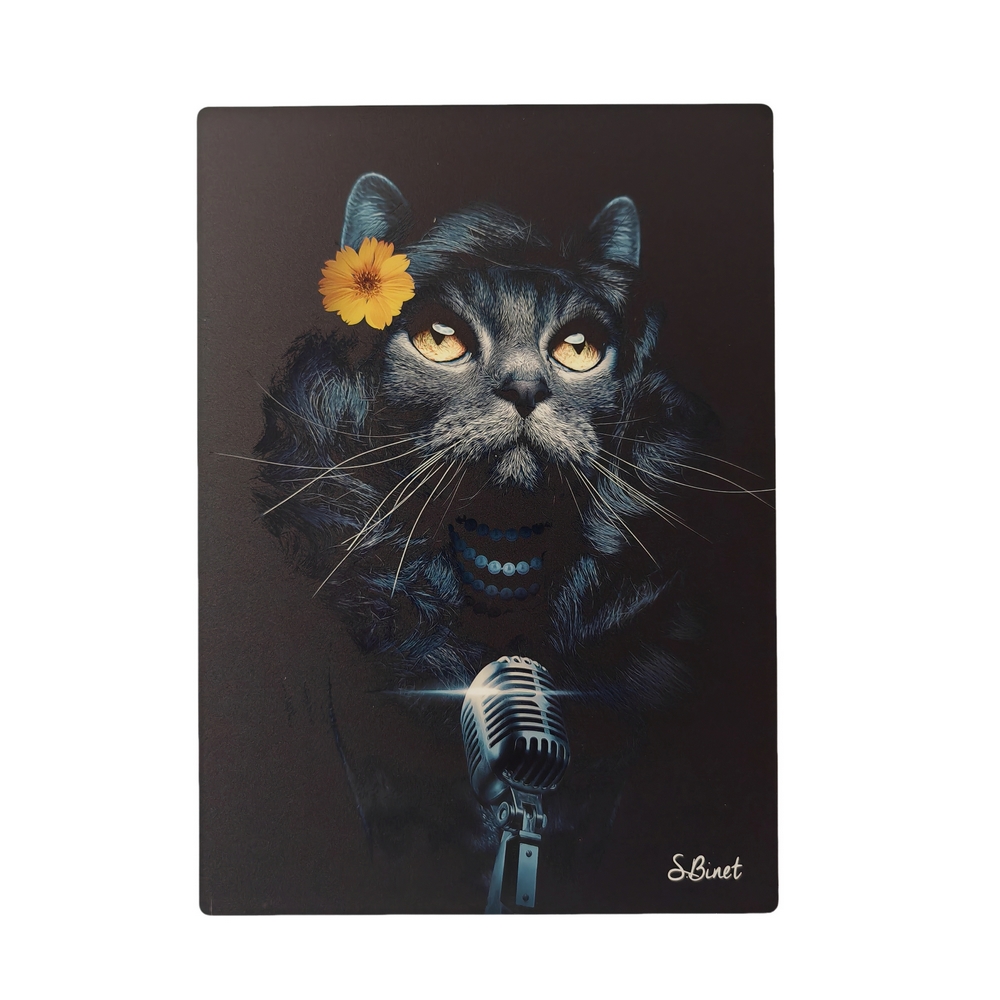 IMPRESSION S BINET LE CHAT CHANTEUR SUR DIBOND AVEC ATTACHE 20 X 28 CM - Photo N°1