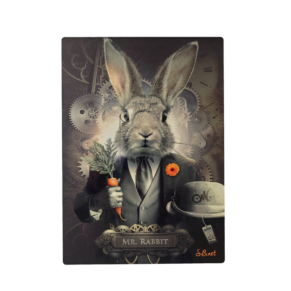 IMPRESSION S BINET MISTER RABBIT SUR DIBOND AVEC ATTACHE 20 X 28 CM - Photo N°1