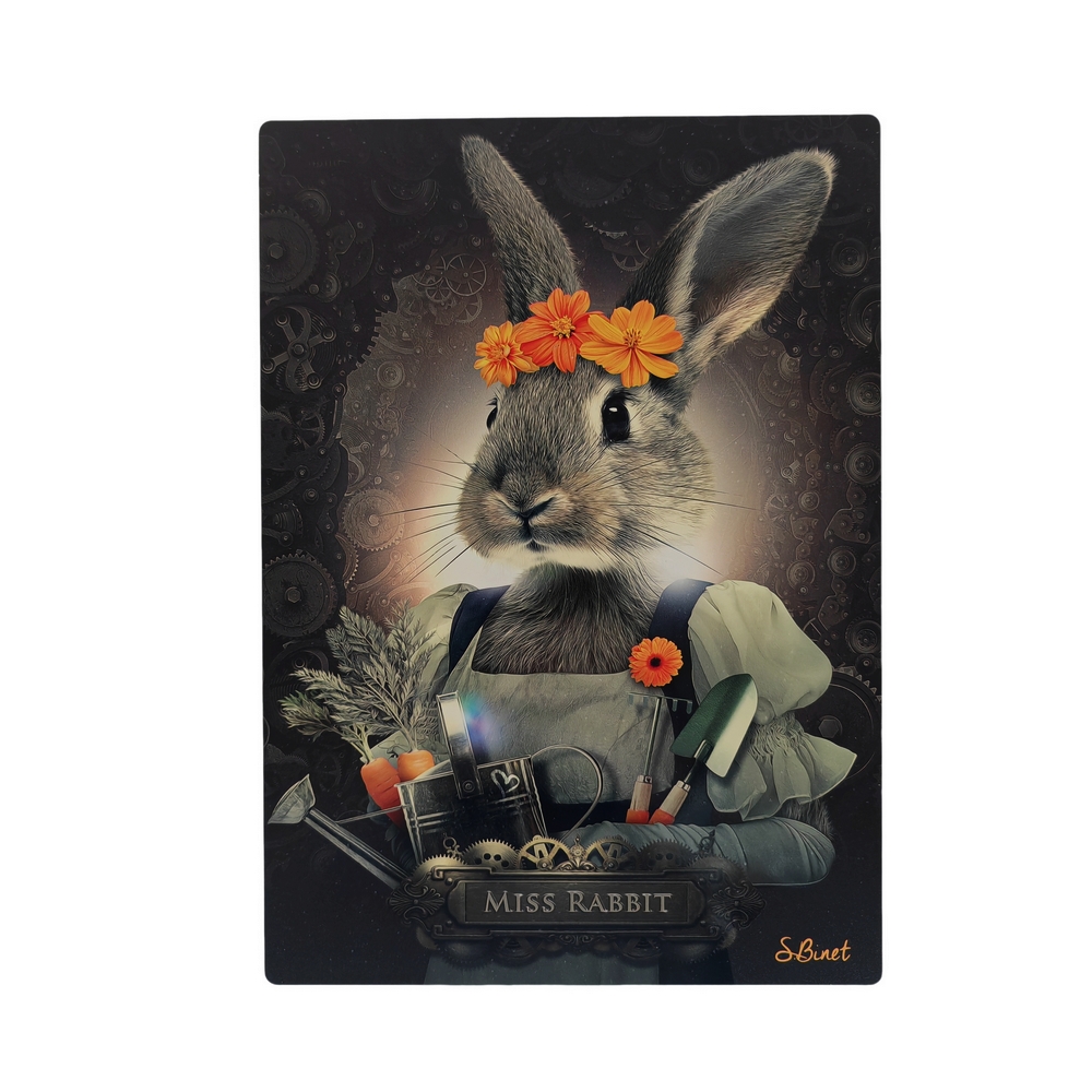 IMPRESSION S BINET MISS RABBIT SUR DIBOND AVEC ATTACHE 20 X 28 CM - Photo N°1
