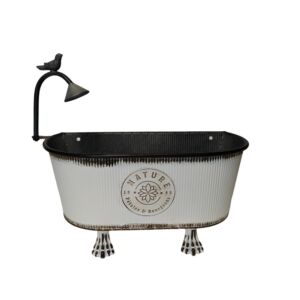 JARDINIERE EN METAL BLANC NATURE PETALES ET BOURGEONS POMMEAU 46 X 20 X 38 CM