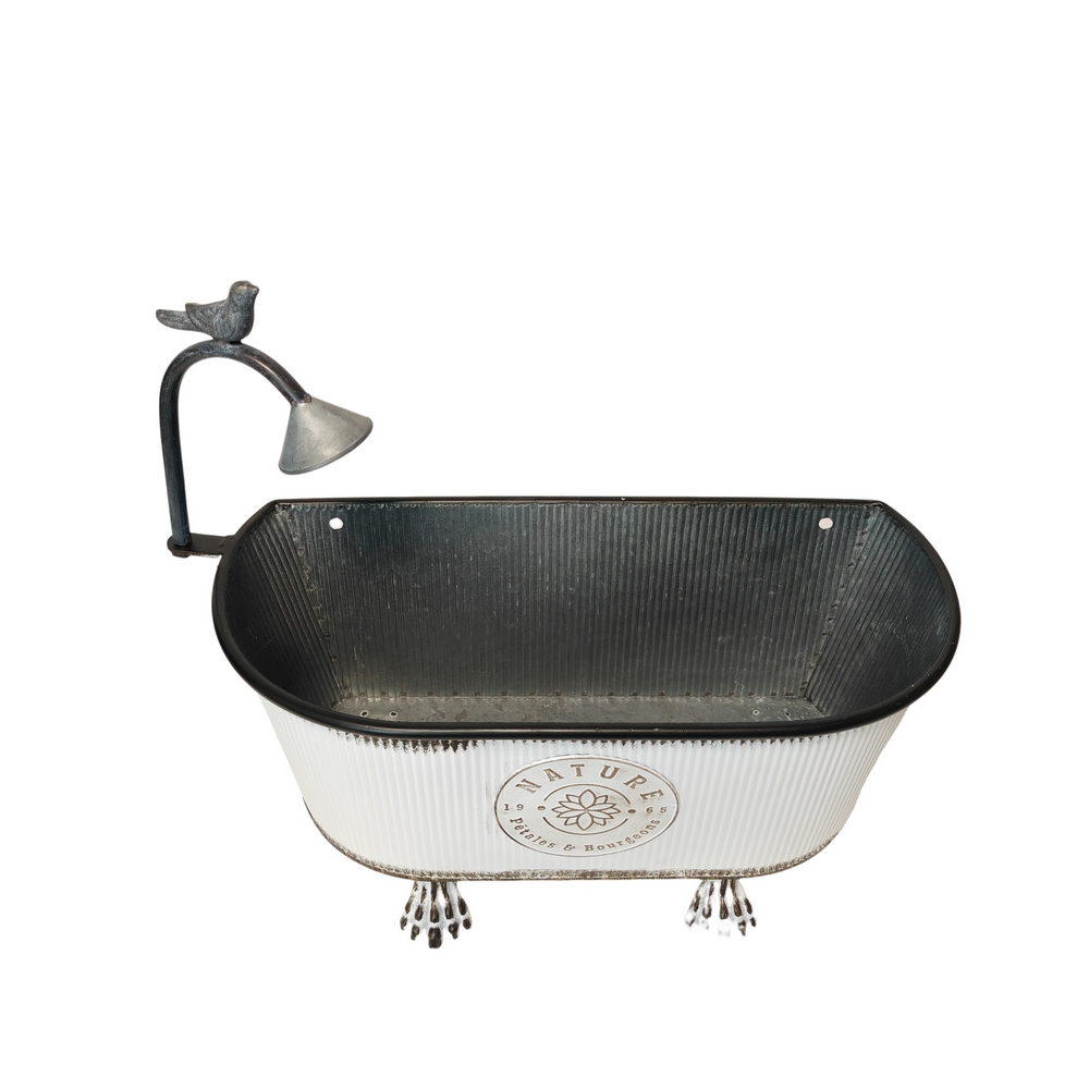 JARDINIERE EN METAL BLANC NATURE PETALES ET BOURGEONS POMMEAU 46 X 20 X 38 CM - Photo N°4