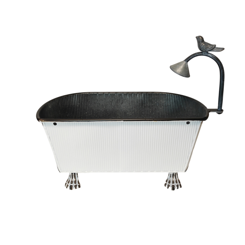 JARDINIERE EN METAL BLANC NATURE PETALES ET BOURGEONS POMMEAU 46 X 20 X 38 CM - Photo N°2