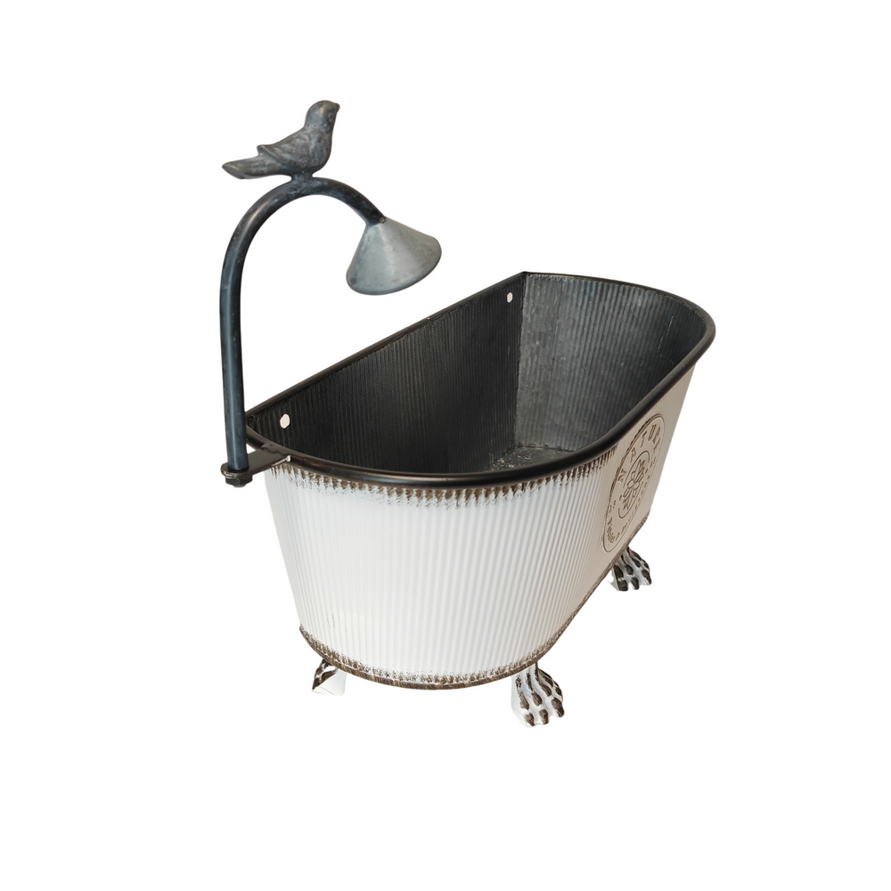 JARDINIERE EN METAL BLANC NATURE PETALES ET BOURGEONS POMMEAU 46 X 20 X 38 CM - Photo N°3