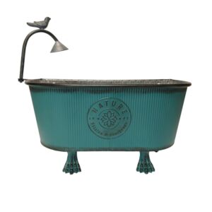 JARDINIERE EN METAL BLEU NATURE PETALES ET BOURGEONS ARROSOIR 46 X 20 X 38 CM