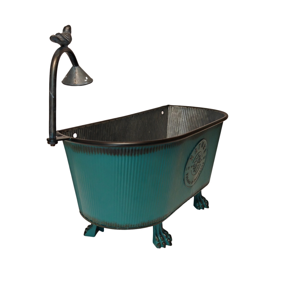 JARDINIERE EN METAL BLEU NATURE PETALES ET BOURGEONS ARROSOIR 46 X 20 X 38 CM - Photo N°4