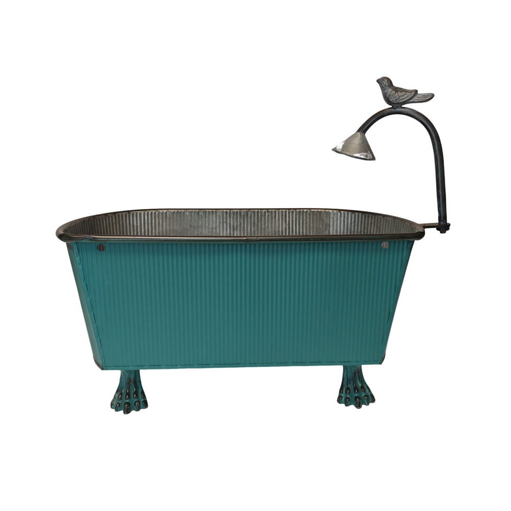 JARDINIERE EN METAL BLEU NATURE PETALES ET BOURGEONS ARROSOIR 46 X 20 X 38 CM - Photo N°3